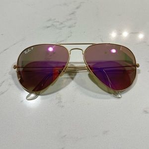 Ray-Ban Pink Tinted Polarized Aviator with Gold Frames